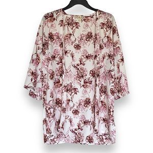 Pink Republic Sz S Open Kimono Cardigan Women's White Pink Floral Semi Sheer